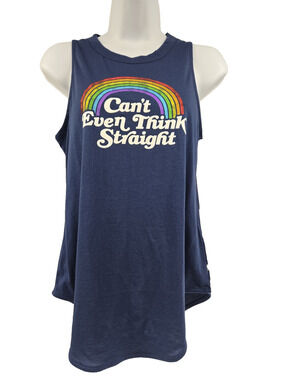 Tipsy Elves Womens Tank Top Rainbow Cant Even Think Straight Navy Size S New